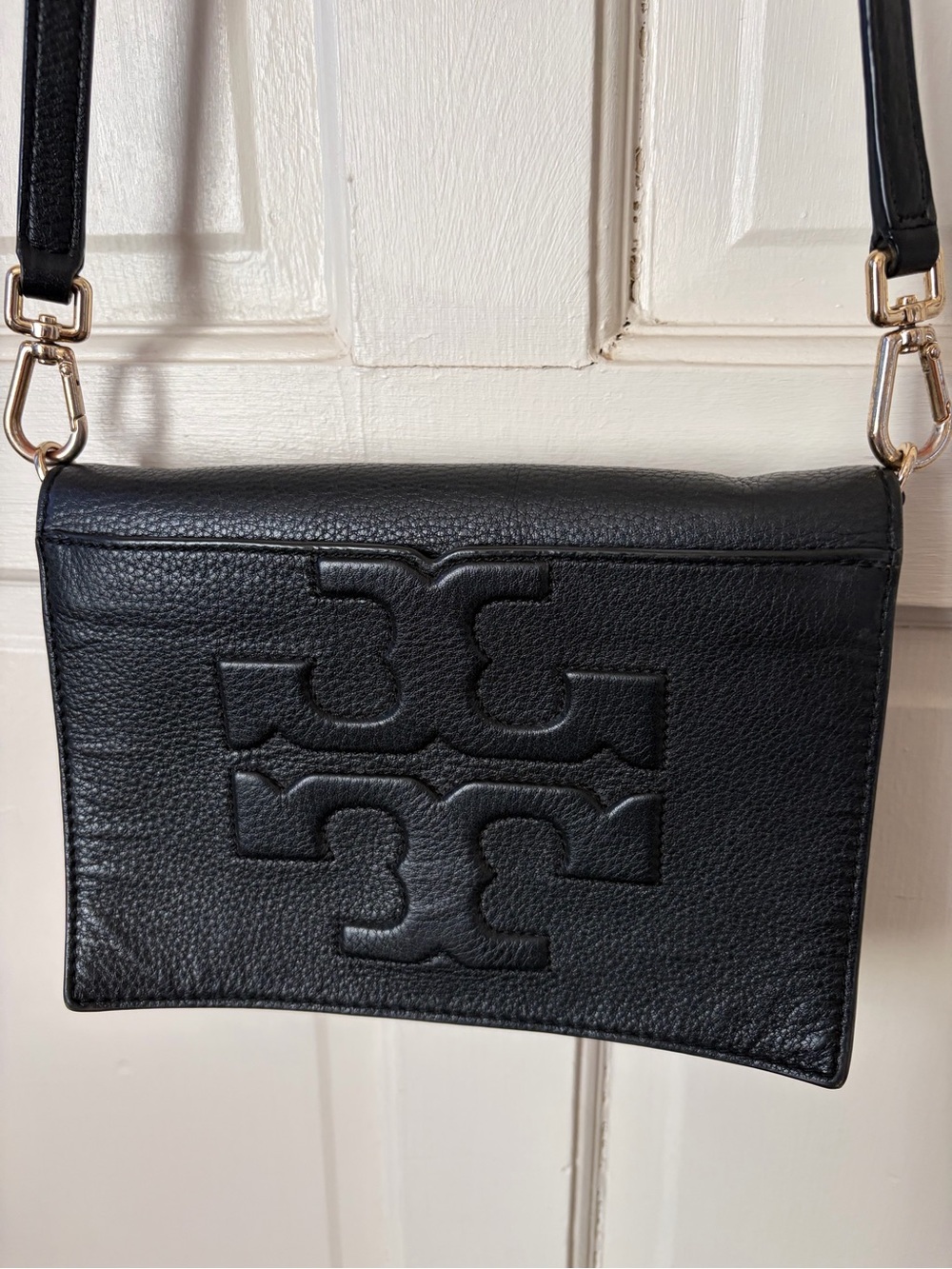Tory Burch Black Pebbled Leather Logo Crossbody